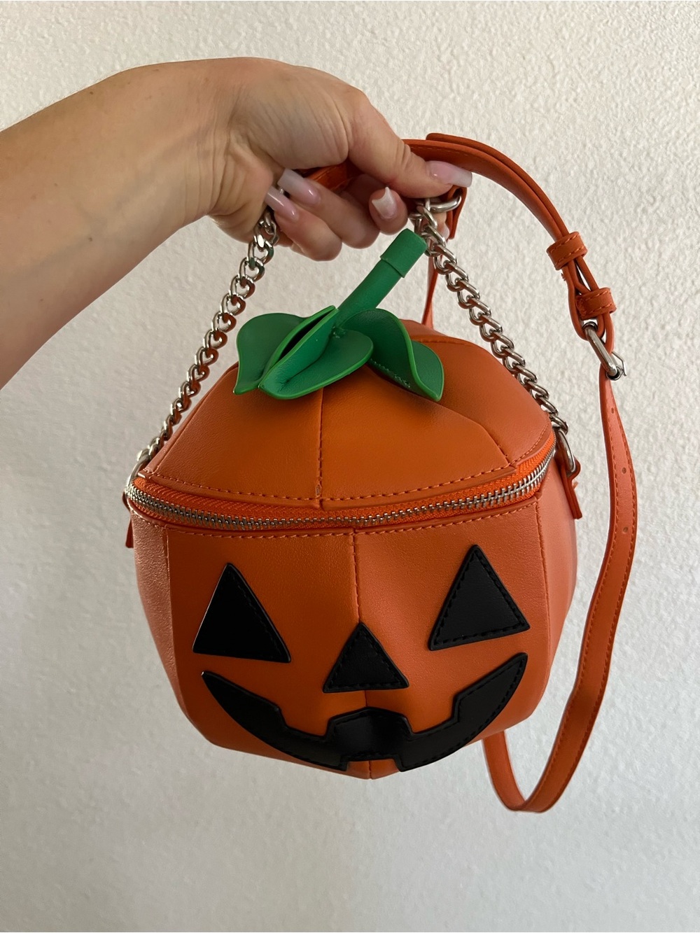 Orange Pumpkin Crossbody Bag with Green Stem
